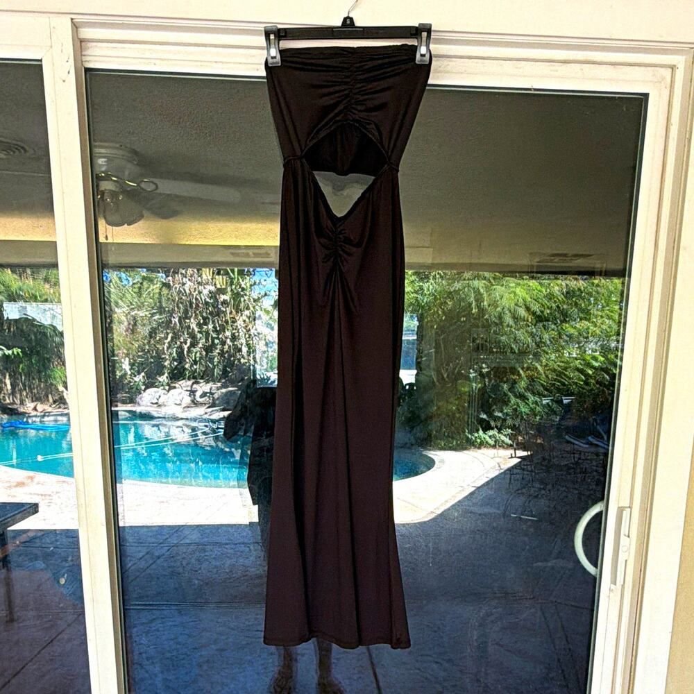 Forever 21 Black Strapless Wide-Leg Jumpsuit Ruched Stretch Knit Women’s L
